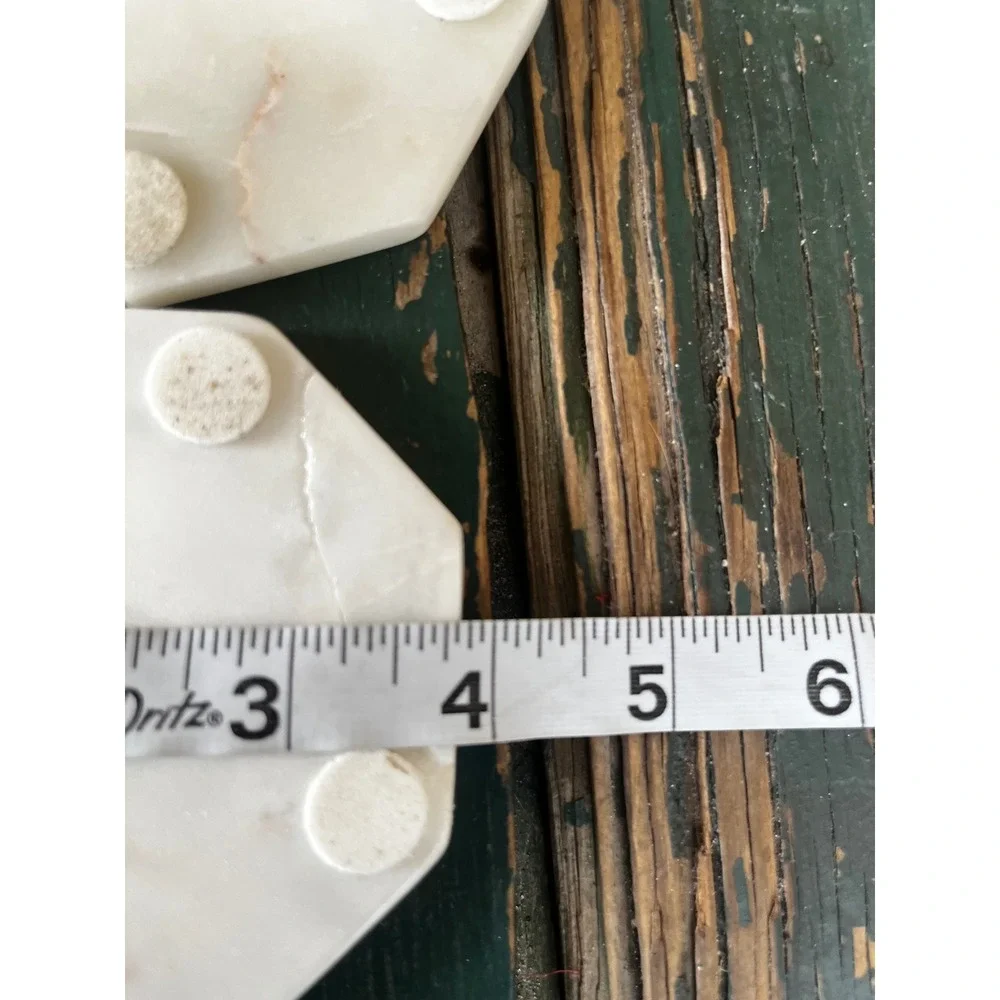 White Marble Hexagon Coasters Set of 3 Natural Stone Drink Coasters with Feet